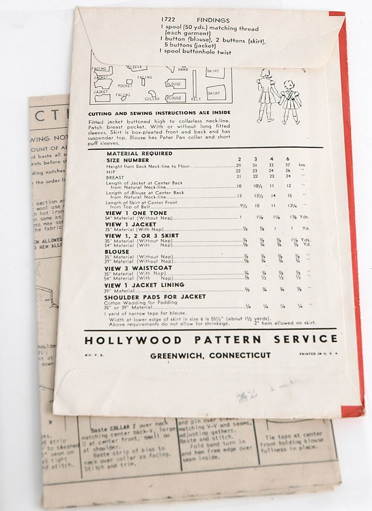 1940s Hollywood 1722 girls pattern