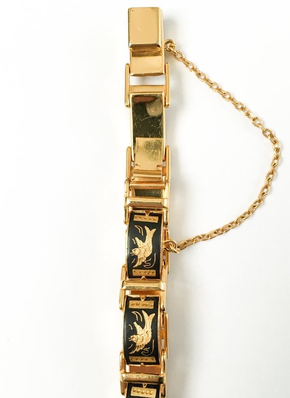 1950s 60s damascene swallows gold link bracelet