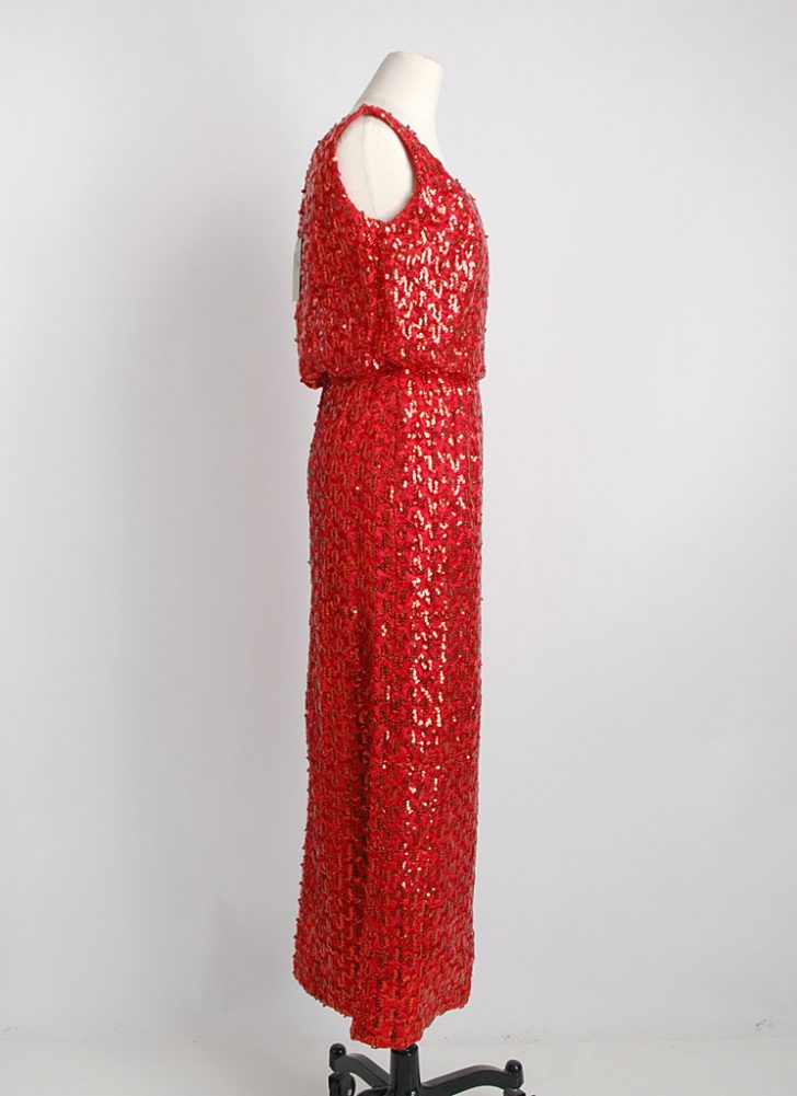 1960s red sequin evening gown