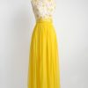 1960s Lee Claire yellow chiffon and lace gown