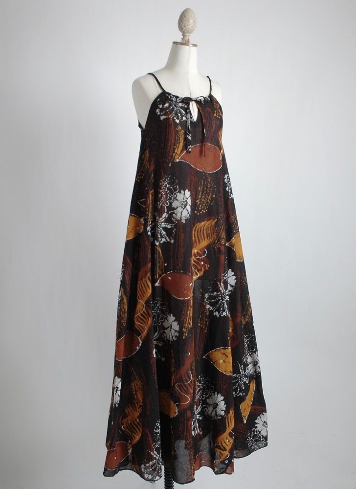 1970s black batik cotton tent dress