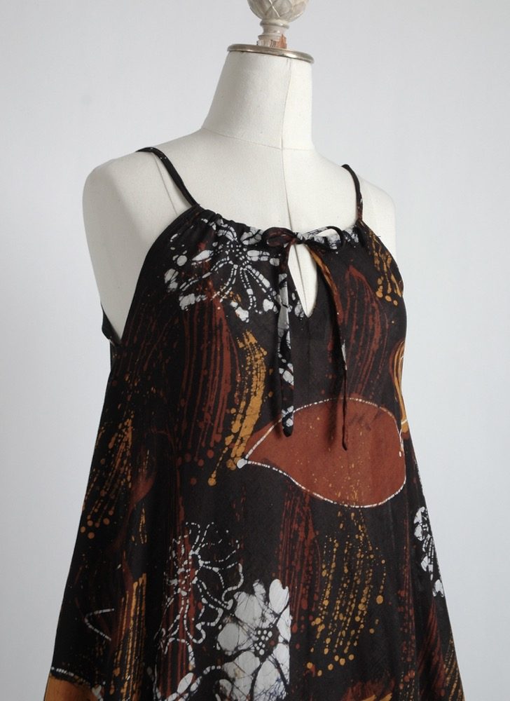 1970s black batik cotton tent dress