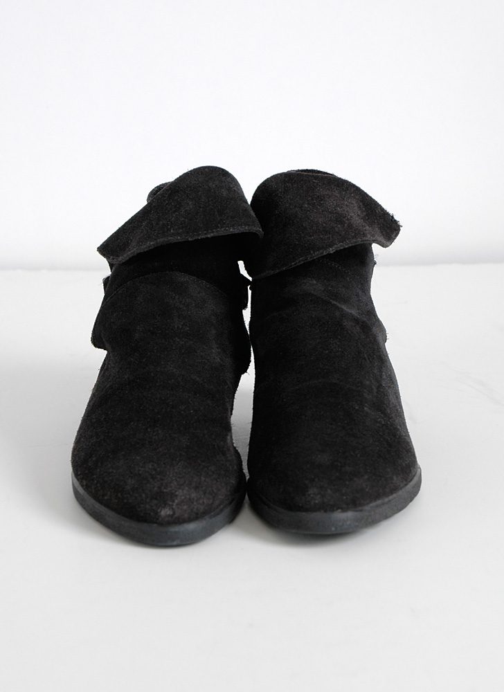 1980s black suede slouch ankle boots 6 1/2