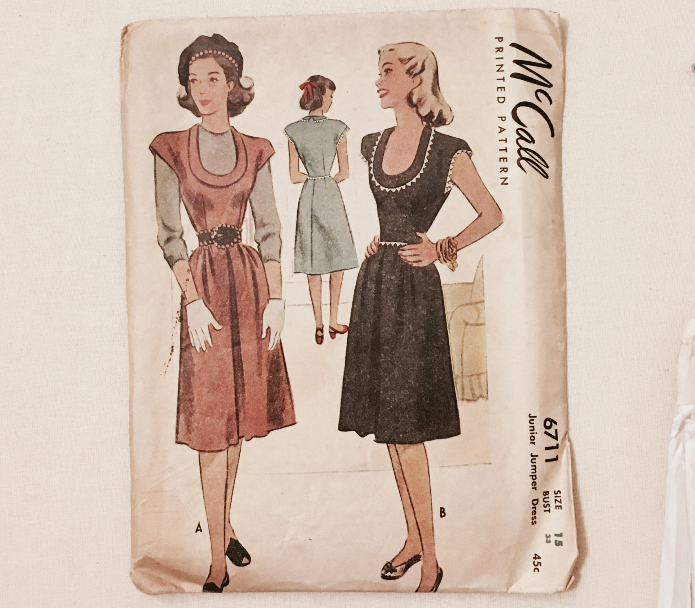 1940s vintage junior dress or jumper printed pattern * McCall 6711 * complete * vintage size 15 bust 33" waist 27"