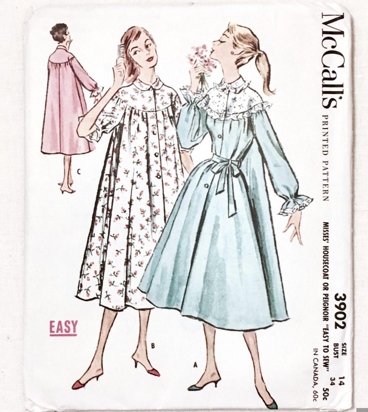 unused 1950s housecoat/peignoir pattern McCalls 3902 bust 34″