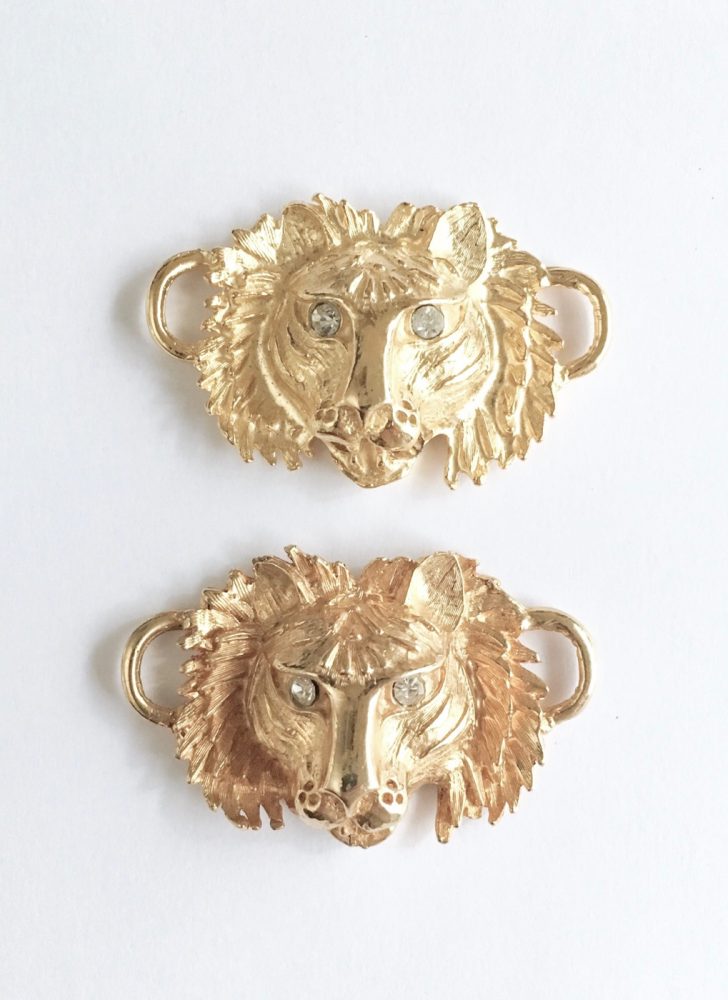 vintage gold lion heads with rhinestone eyes