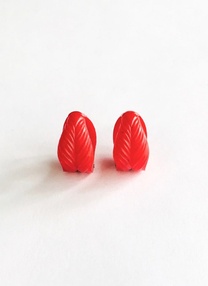 vintage red lucite leaf hinged hoop earrings